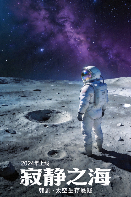韩剧《寂静之海》海报，宇航员在月球基地外的孤独场景